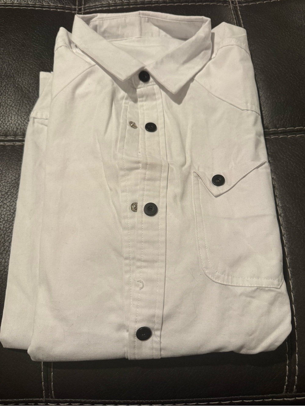 Classic White Button-Up Shirt with Black Buttons